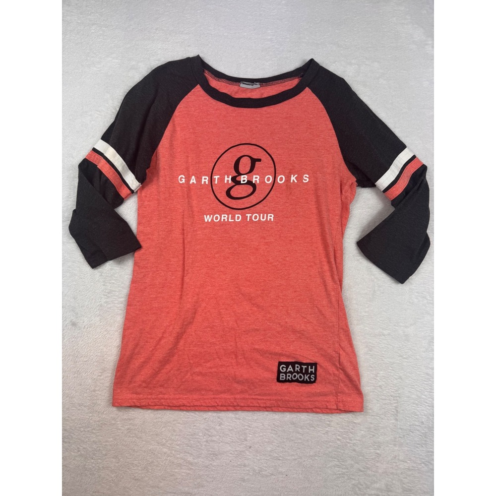 Garth Brooks World Tour Baseball Graphic Tee Coral Grey 3/4 Sleeve Medium